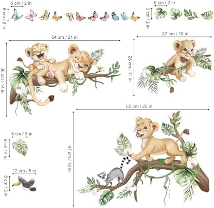 wondever Safari Animal Lions Wall Decals Animal Tree Branch Wall Stickers