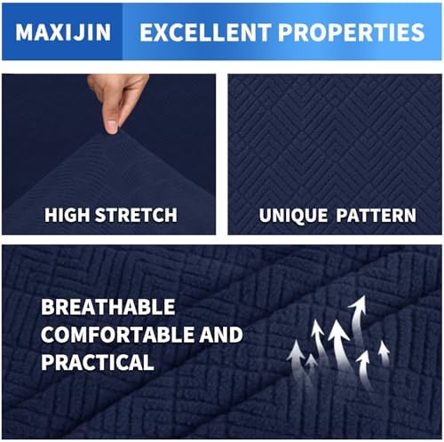 MAXIJIN 3 Piece Couch Covers for 2 Cushion Couch Sofa Cover, Stretch Loveseat Sofa Slipcovers for Sofas with 2 Large Cushions, Thick Dogs Pet Furniture Covers (71"-91", Navy Blue)