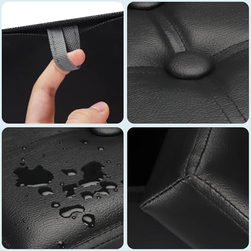 Bsketa Storage Ottoman Bench, 16" Folding Leather Foot Rest, Black 2 Pack