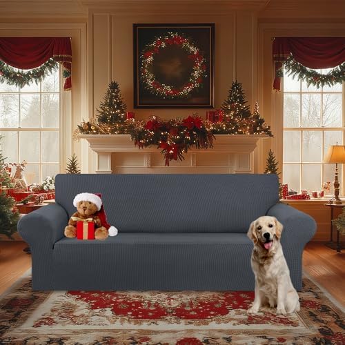 KEKUOU Stretch Oversized Couch Covers for Sofa Slipcover,Charcoal