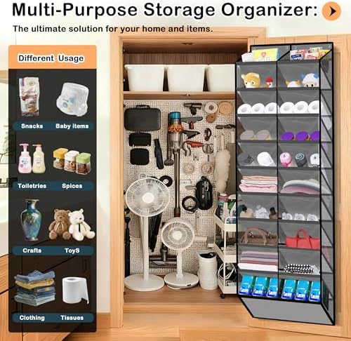 Kotkn 10-Tier Over the Door Shoe Organizer, 20 Pockets Holds 20-30 Pairs, Heavy-Duty Oxford Fabric with Hexagon Mesh for Boots & Sneakers-Dark Gray