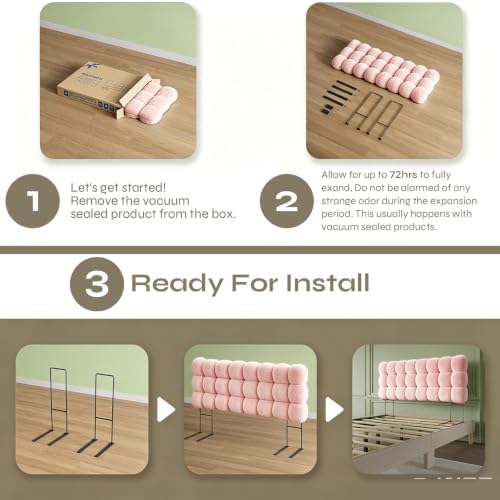 Pinmoco Queen Cloud-Shaped Upholstered Headboard, Teddy Fleece Pink