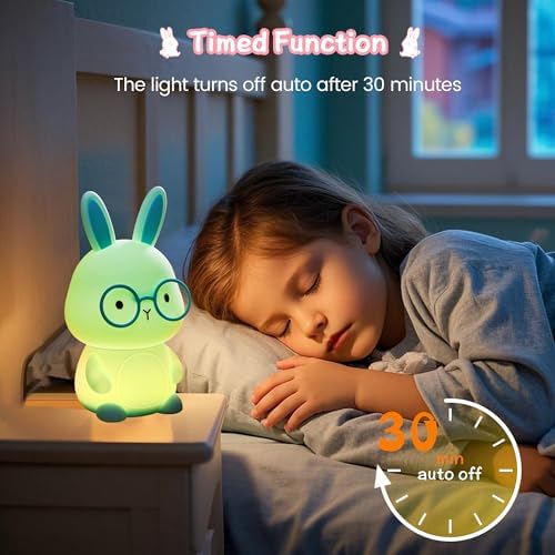 FAMIDUO Bunny Night Light, Squishy Silicone Touch Rabbit Lamp for Kids Baby