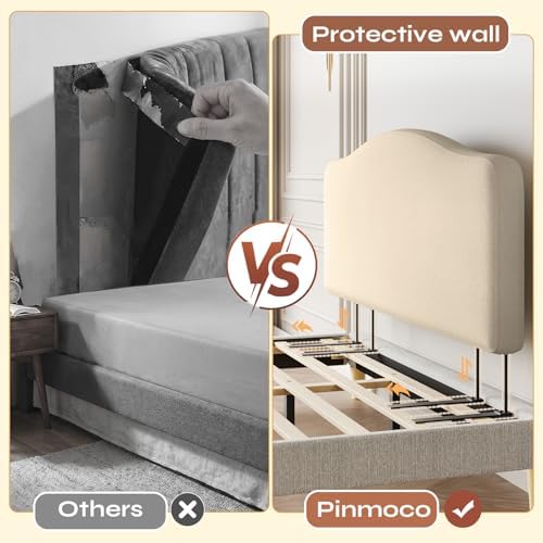Pinmoco Full Upholstered Headboard, Height Adjustable Velvet, Beige
