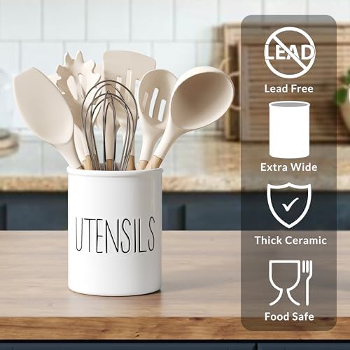 Barnyard Designs Ceramic Farmhouse Kitchen Utensil Holder 7" (White)