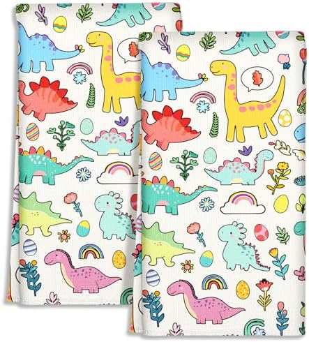 Miss Adola Cute Kitchen Towels Set of 2, 18 x 26 Inch, Dinosaur