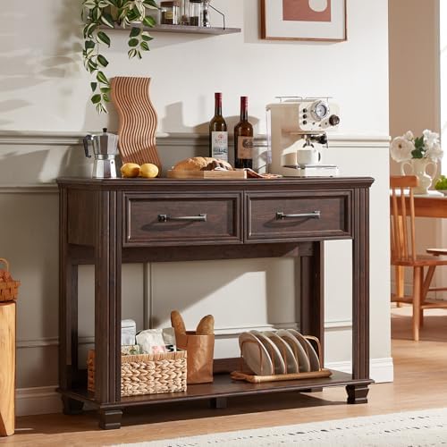 SAVOR LIFE 46" Farmhouse Console Table with Drawers, Walnut Entryway Table