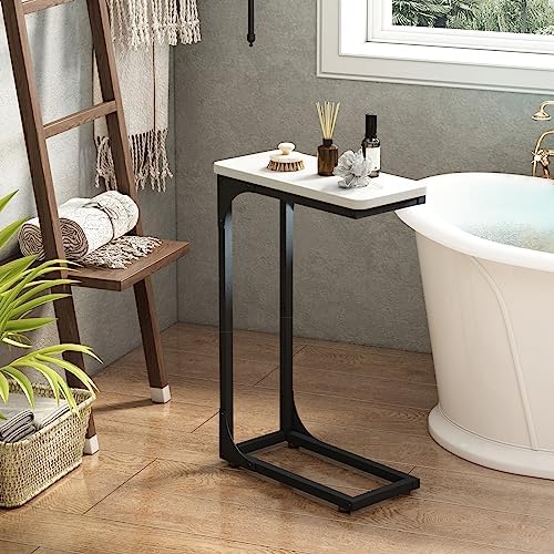 QEEIG Narrow C Table Side Tables Set of 2 (7.1" Width, Black and White)