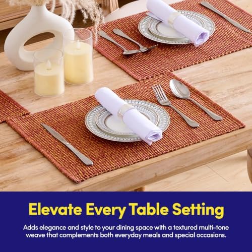 Sweet Home Collection 100% Cotton Placemats for Dining Room Rectangle Two Tone Woven Fabric 13" x 19" Soft Durable Table Mat Set, Set of 6, Rust