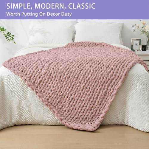 Bigacogo Chunky Knit Throw Blanket for Couch, 40x60 inches, Dusty Pink