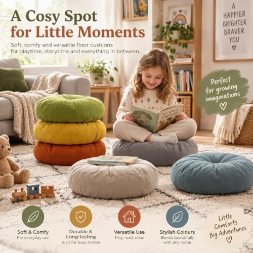 TOPCHANCES Kids Floor Cushions 6 Pack, 16" Round Classroom Seating with Handles, Waterproof Smolder-Resistant Sitting Pillows for Reading Circle Time, School & Daycare