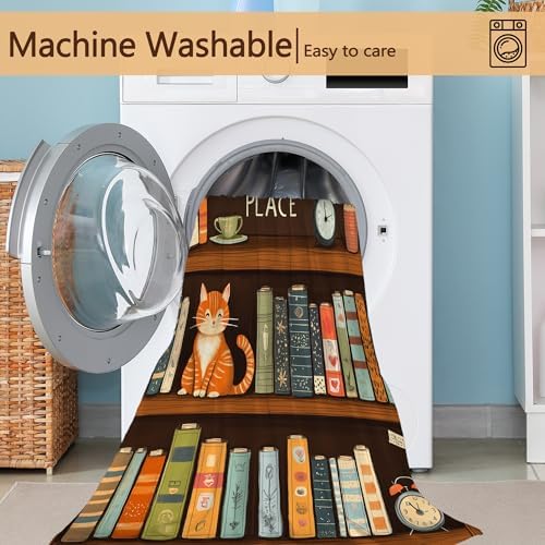 Fall Throw Blanket,Bookshelf Throw Blanket for Couch Home Decor,Cute Cat Soft Plush Travel Blanket Lightweight,Cozy Throws for Couch,Bed,Naps,Reading60 X 80 Inch