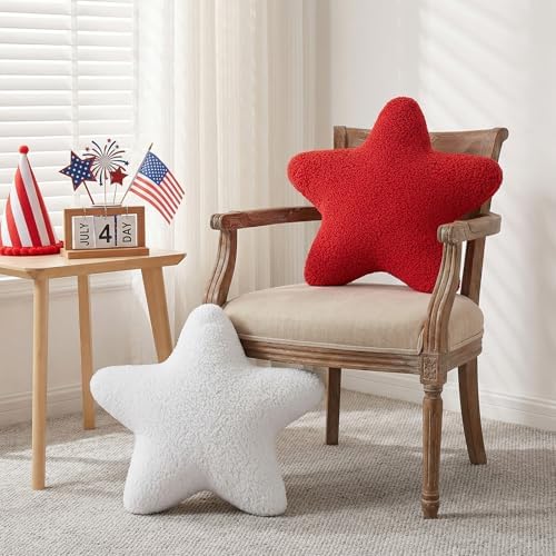 Cumule 3 Pcs Patriotic Star Throw Pillows Red White Blue Stuffed Star Plush Pillows 4th of July Decor for Couch Bed Sofa Independence Day Memorial Day Home Decor