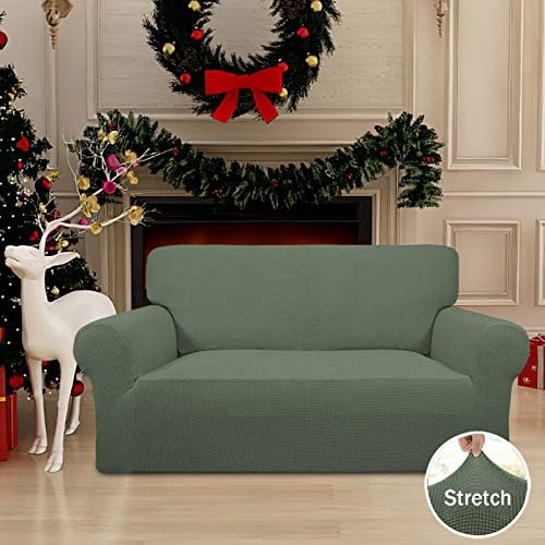 Easy-Going Stretch Loveseat Couch Covers Washable Greyish Green