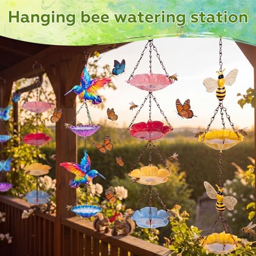2 Pcs Mini Hanging Bird Bath, Bee Water Station, Bees & Flower