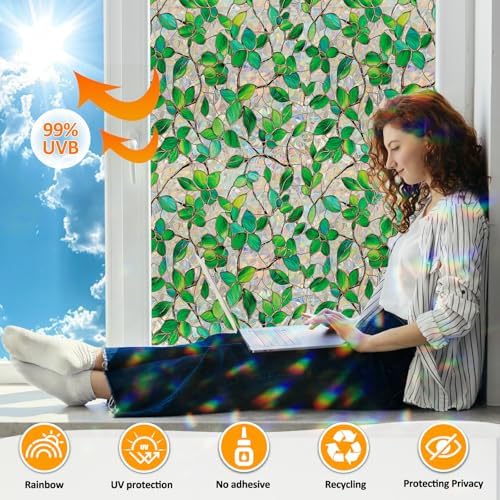 Rainbow Stained Glass Window Privacy Film Static Cling17.5x157in