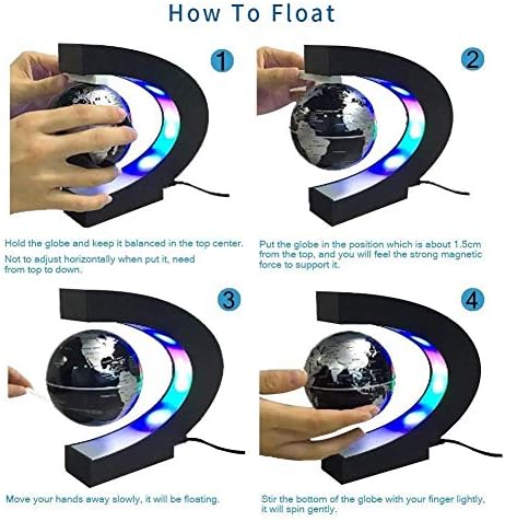 Senders Floating Globe with LED Lights C Shape Magnetic Levitation Floating Globe World Map for Desk Decoration (Black-Silver)