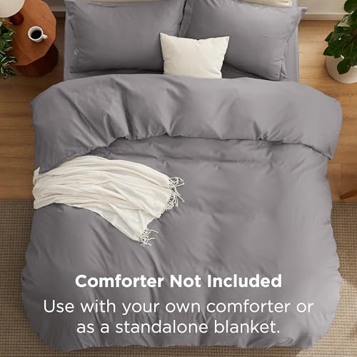 Bedsure Full Duvet Cover with Fitted Sheet, Double Brushed Bedding, Grey