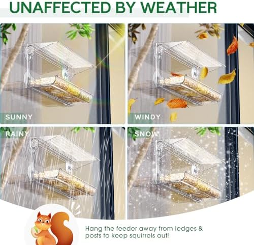 SUNALLY Window Bird Feeder Outdoors, Clear Bird Feeders for Wild Watching