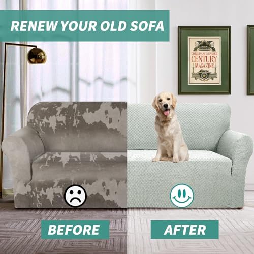 YEMYHOM Couch Cover Latest Jacquard Design High Stretch Sofa Chair Covers for Living Room, Pet Dog Cat Proof Armchair Slipcover Non Slip Magic Elastic Furniture Protector (Small, Ivory)