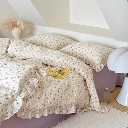 Vintage Floral Muslin Duvet Cover Twin, Crapemyrtle, No Pillowcase
