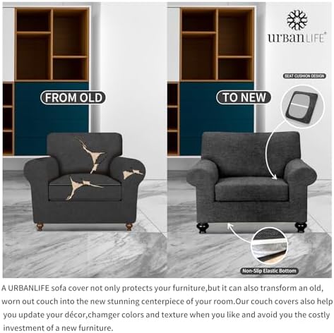 URBANLIFE 2-Piece Stretch Sofa Covers for 1 Cushion Couch, Charcoal Gray