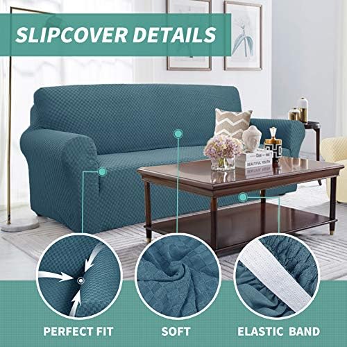 YEMYHOM Couch Cover Latest Jacquard Design High Stretch Sofa Chair Covers for Living Room, Pet Dog Cat Proof Armchair Slipcover Non Slip Magic Elastic Furniture Protector,Small (Chair, Teal)