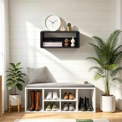 Wood Floating Nightstand Side Table 18”x 10”x 7.5” Rustic Black, Modern Wooden Floating Nightstand for Bedroom Bedside Table for Bedroom Office Home Decor