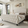 GarveeHome 51" Tall Queen Size Bed Frame with Wingback Headboard, Cream