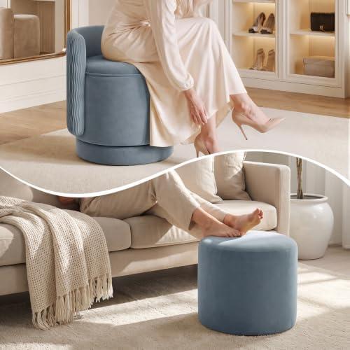 Velvet Vanity Chair with Storage 360° Swivel Accent Stool FootRest