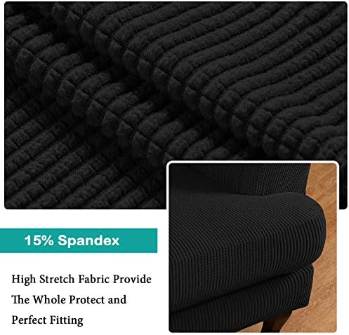Turquoize Wingback Chair Covers 2 Piece Wing Chair Slipcover Stretch Slipcovers for Wingback Chairs Wing Chair Cover Spandex Jacquard Fabric with Elastic Bottom Non-Slip Furniture Cover, Black