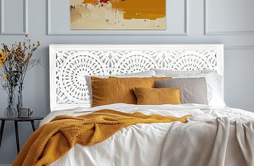 COTTON CRAFT Solid Wood Sturdy Queen Headboard - Rustic Whitewash