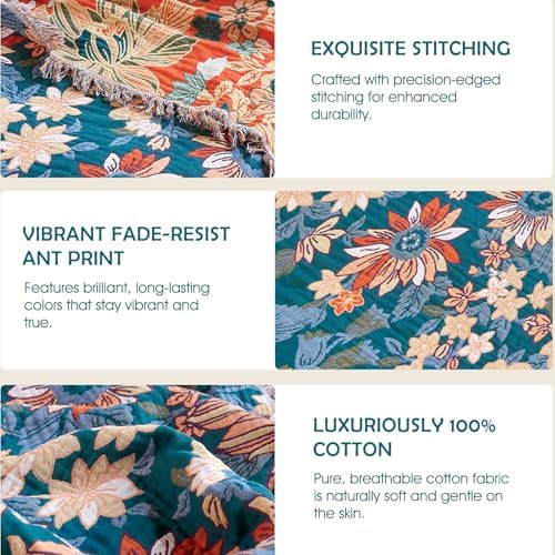 Boho Throw Blanket - 90"x90" Lightweight Cotton Throws for Bed Adult