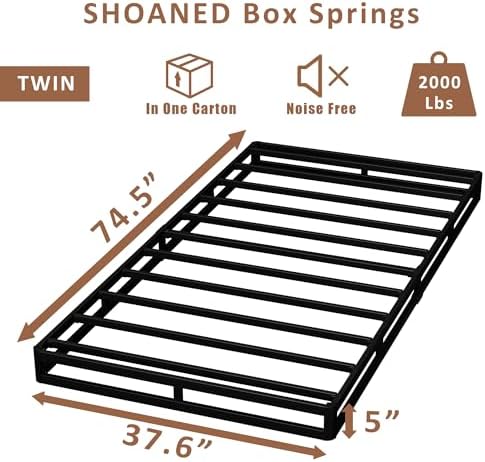 Twin Size Box Springs - 5 Inch Low Profile Mattress Foundation No Noise Heavy Duty Metal Basics Bed Base with Clean Fabric Cover, Easy Assembly