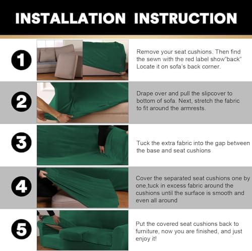 PrinceDeco Velvet Couch Covers for Sofa Soft 4 Pieces Couch Covers for 3 Cushion Couch Sofa Pet Friendly Furniture Protector with Non Slip Elastic Bottom Width Up to 97 Inch (Large Sofas, Green)