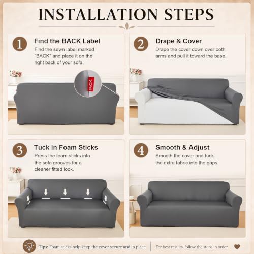 Sofa Cover - Stretch Soft Sofa Slipcover Couch Sofa Cover, Washable Furniture Protector with Non-Slip Foam and Elastic Bottom for Living Room Armchair Furniture