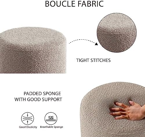 Get Set Style Modern Round Ottoman with Soft Padded Seat, Vanity Stool for Makeup, Upholstered Foot Stool for Living Room, Bedroom