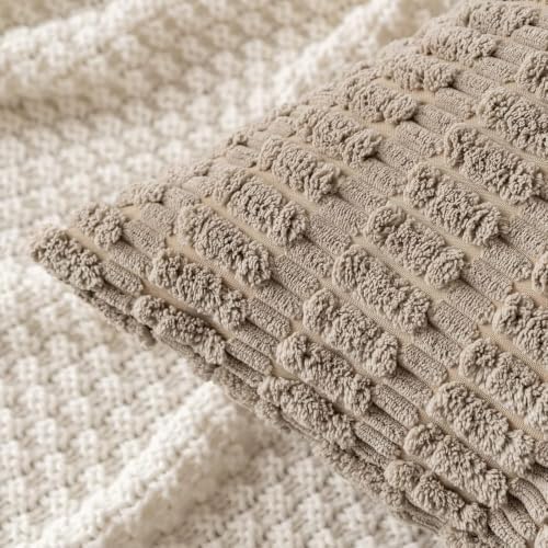 MIULEE Lumbar Corduroy Decorative Throw Pillow Covers 22x14 Light Brown