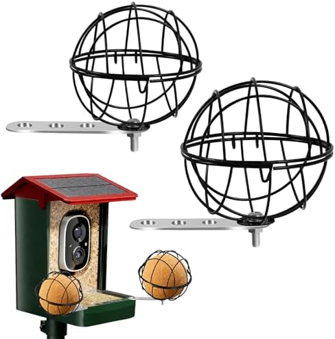 2PCS Metal Suet Ball Holder for Bird Buddy, Bird Suet Ball Cage Durable Bird Feeder Accessories with 5mm Screw Hole and 2 Perch Extender Compatible with Outdoor Smart Feeders (Dia 3.15", Dia 2.75")