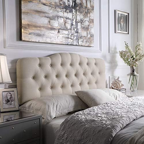 Rosevera Harriman Adjustable Height Headboard with Linen Upholstery and Button Tufting for Bedroom, Queen, Beige