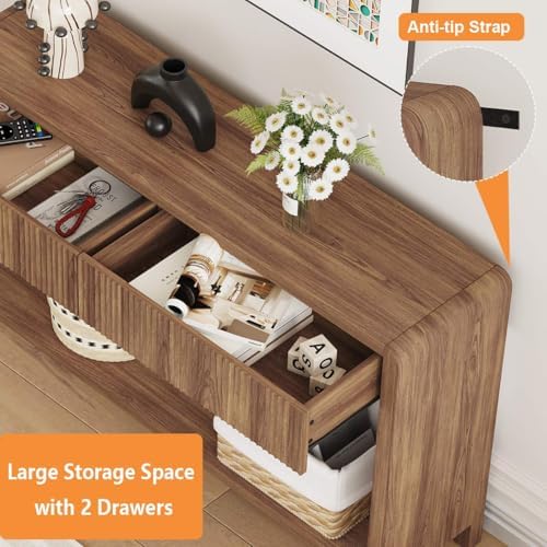 FATORRI Console Sofa Table for Entryway, 47.2 Inch Wood Foyer Tables for Living Room, Farmhouse Couch Table behinde Sofa with 2 Drawers for Hallway Storage, Walnut