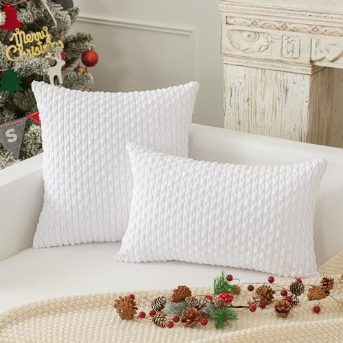 Kevin Textile Soft Corduroy 18x18 Inch Pillow Covers 2 Pack, Pure White