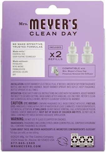 MRS. MEYER'S CLEAN DAY Scented Oil Refills, Compassion Flower, Refills, 0.67 Fl Oz (Pack of 24)