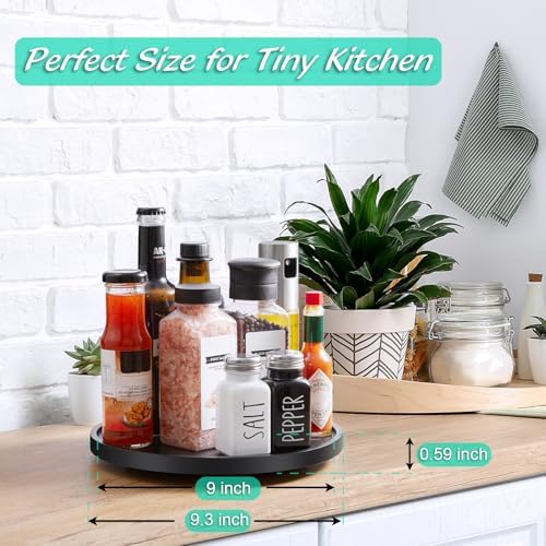 9" Wood Lazy Susan Turntable Organizer, Lazy Susan for Table Top Cabinet Dining Pantry Countertop Cupboard Organization, Decorative Tray for Kitchen Bathroom Decor Coffee Bar Accessories, Black
