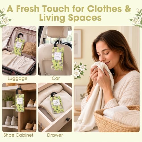Large 12 Packs White Gardenia Hanging Scented Sachets Long-Lasting Closet Deodorizer Air Freshener Fabric Refresher Odor Eliminator for Drawer Home Fragrance Gift Set
