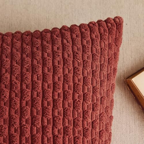 Kevin Textile Soft Corduroy 20x20 Inch Pillow Covers 2 Pack, Burnt Brick