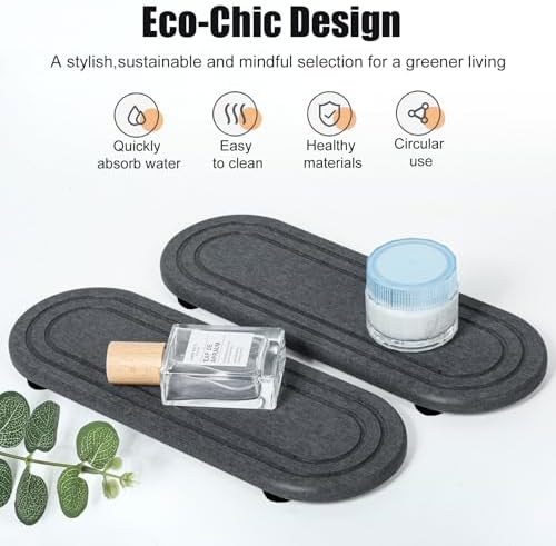 2PCS Water Absorbing Stone Tray, Fast Drying Diatomite Stone Sink Tray, Water Absorbent Diatomite Coasters, Stones Soap Trays for Kitchen Sink, Bathroom Counter Hand Soap Dish Toothbrush Holders