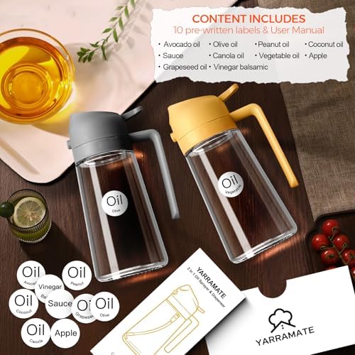 YARRAMATE 16 oz 2-in-1 Glass Olive Oil Sprayer for Cooking, Grey
