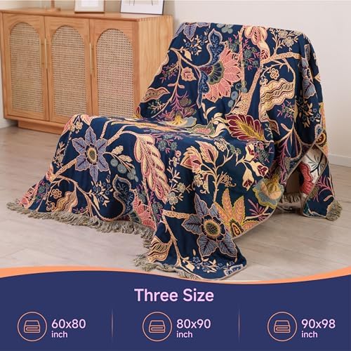 Boho Cotton Throw Blanket Gift for Women Men 90"x98" White