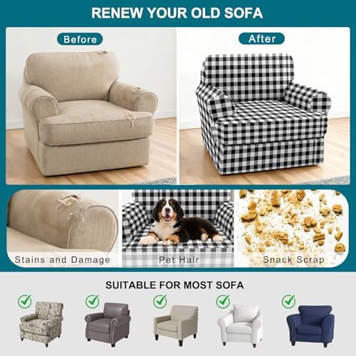 NILUOH 2-Piece T-Cushion Armchair Slipcover, Stretch Chair Cover with Separate Seat Cushion Cover, Soft Washable Furniture Protector for Living Room